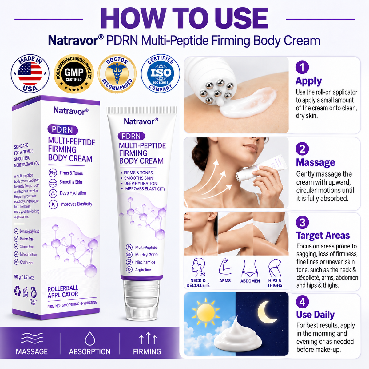 Natravor®🎗️ PDRN Multi-Peptide Firming Body Cream | Anti-Aging Skincare, Deep Hydration, Firming & Lifting Care for Smoother, More Radiant-Looking Skin